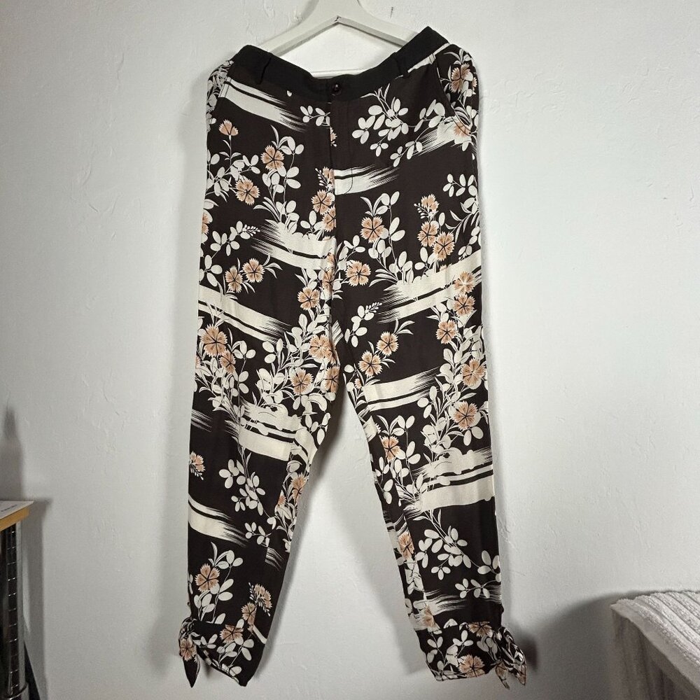 Anthropologie Elevenses Womens Brown Floral Tie Hem Joggers Pants Pockets Medium